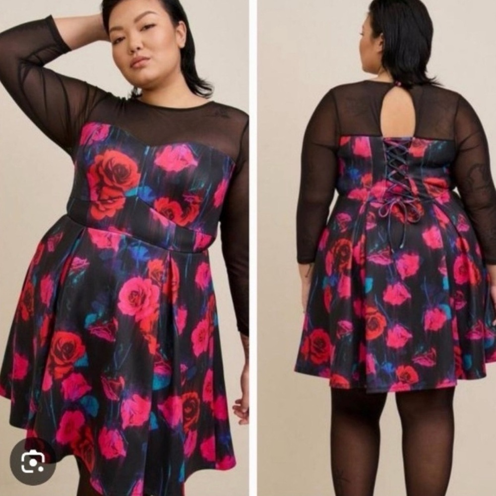 Floral Mesh Black and Pink Dress